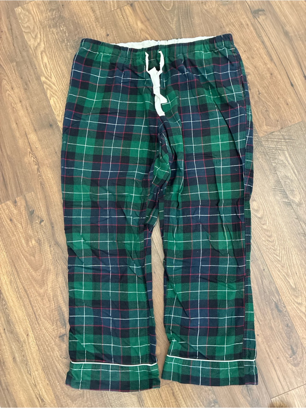 Lands' End Green Plaid Jogger Lounge Pants with White Drawstring